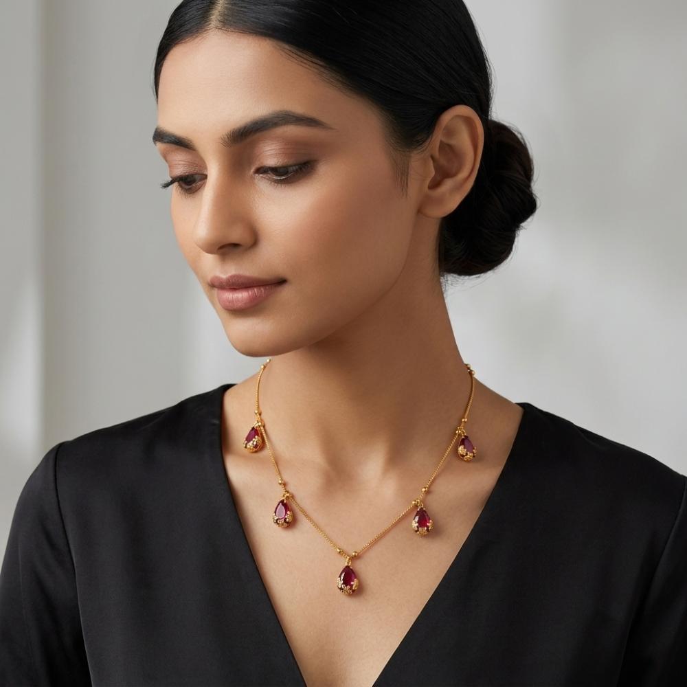 The99Jewel Minimal Gold Chain Necklace with Crystal Drop Charms