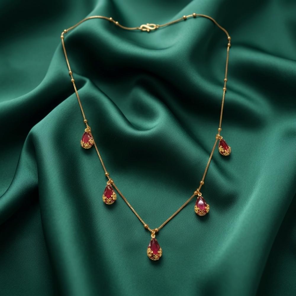The99Jewel Minimal Gold Chain Necklace with Crystal Drop Charms