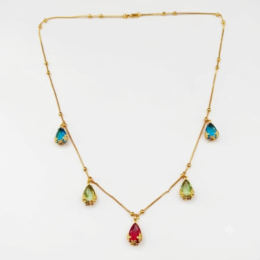 The99Jewel Minimal Gold Chain Necklace with Crystal Drop Charms