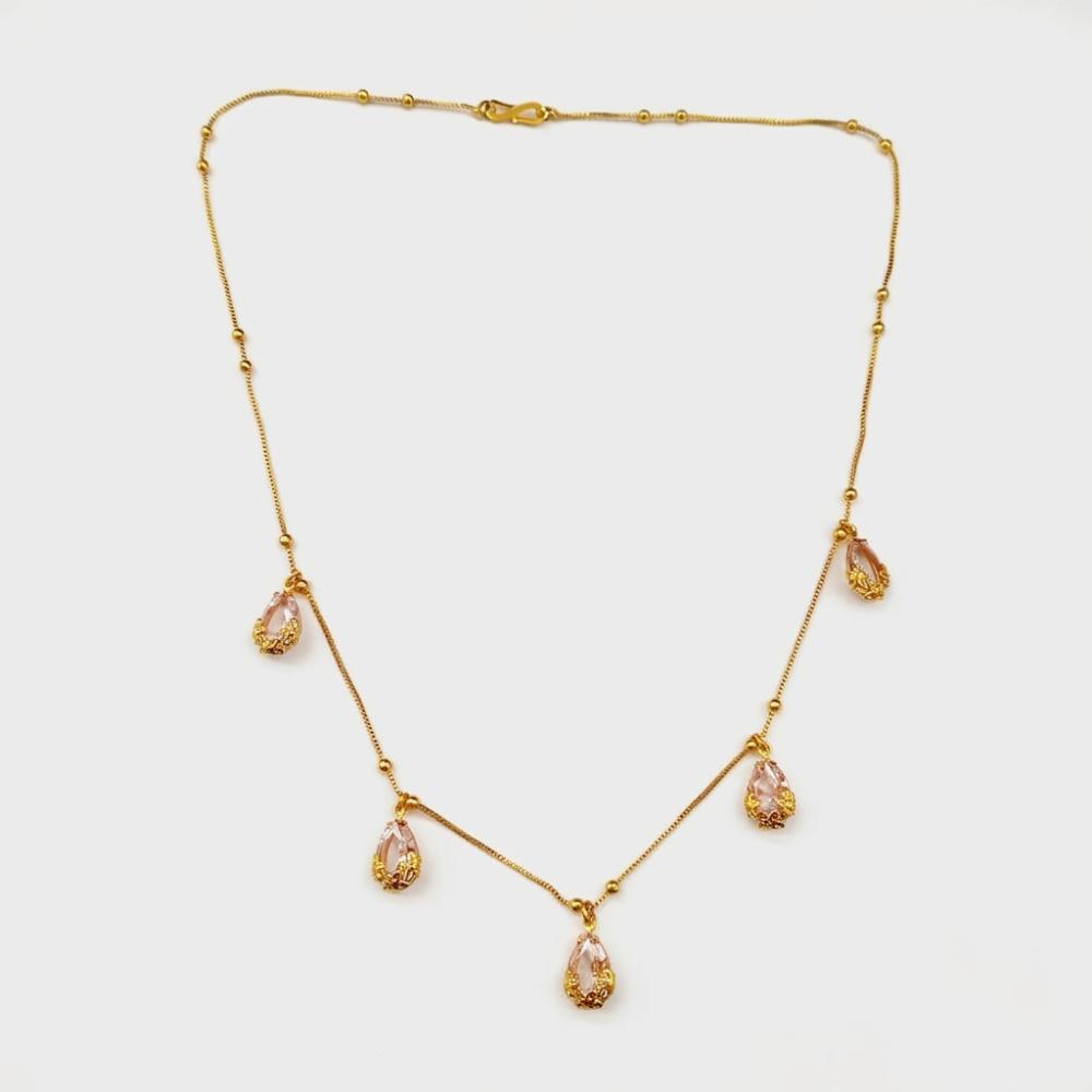 The99Jewel Minimal Gold Chain Necklace with Crystal Drop Charms