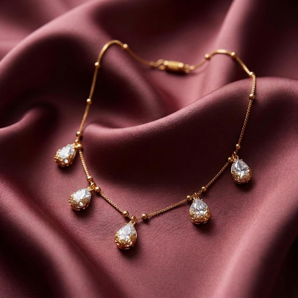 The99Jewel Minimal Gold Chain Necklace with Crystal Drop Charms