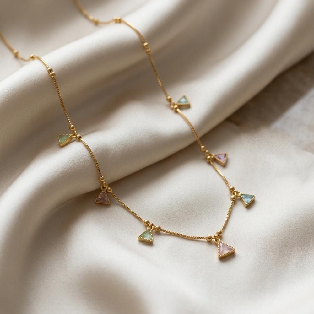 The99Jewel Minimal Gold Chain Necklace with Crystal Drop Charms
