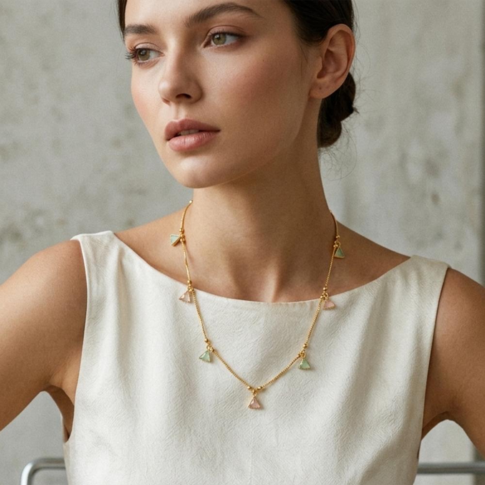 The99Jewel Minimal Gold Chain Necklace with Crystal Drop Charms
