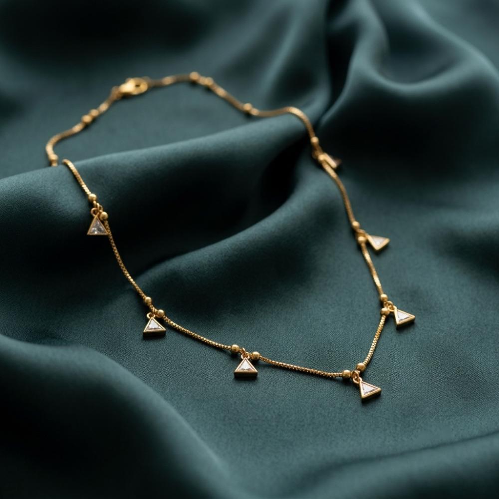 The99Jewel Minimal Gold Chain Necklace with Crystal Drop Charms