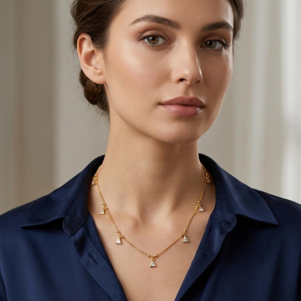 The99Jewel Minimal Gold Chain Necklace with Crystal Drop Charms