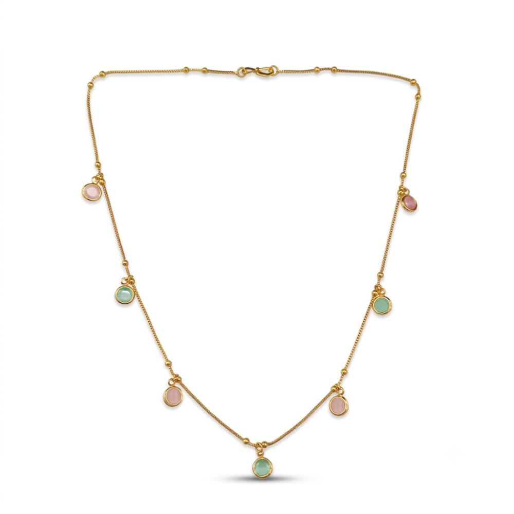 The99Jewel Minimal Gold Chain Necklace with Crystal Drop Charms