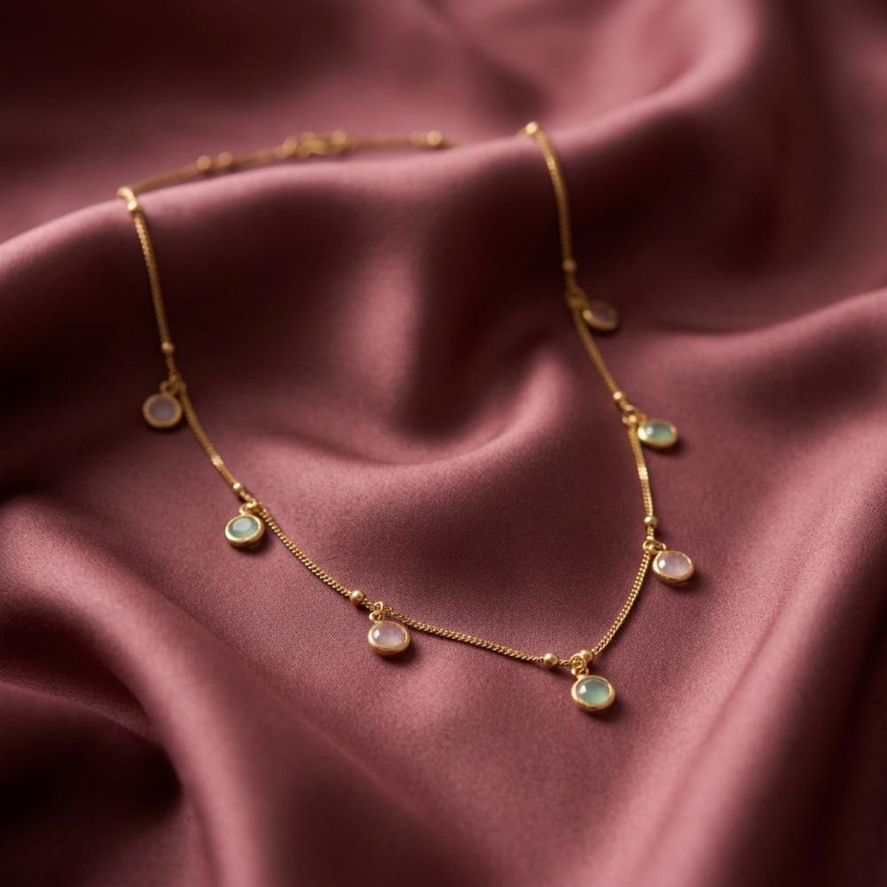 The99Jewel Minimal Gold Chain Necklace with Crystal Drop Charms