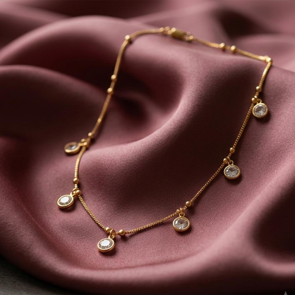 The99Jewel Minimal Gold Chain Necklace with Crystal Drop Charms