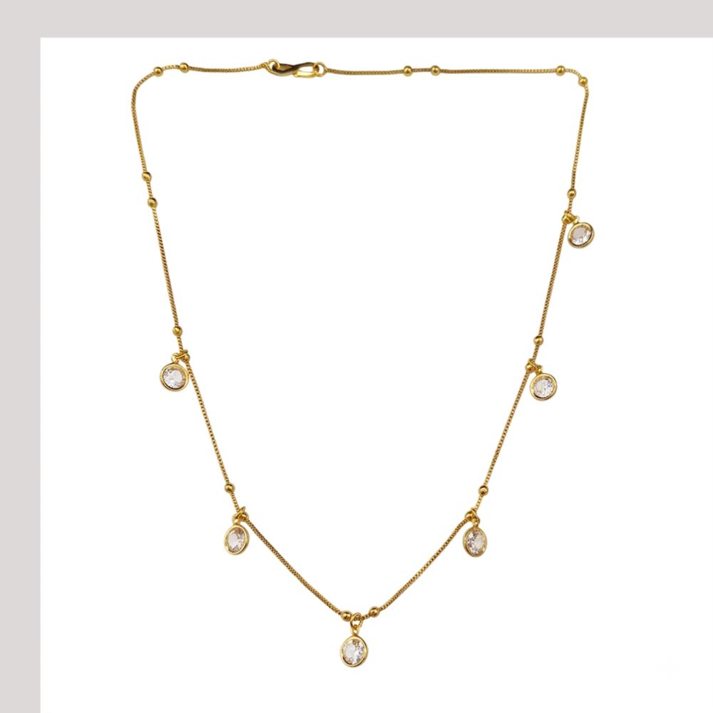 The99Jewel Minimal Gold Chain Necklace with Crystal Drop Charms