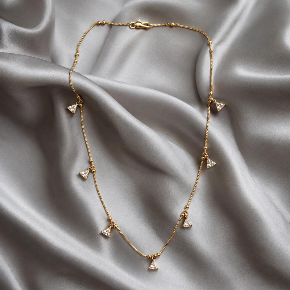 The99Jewel Minimal Gold Chain Necklace with Crystal Drop Charms