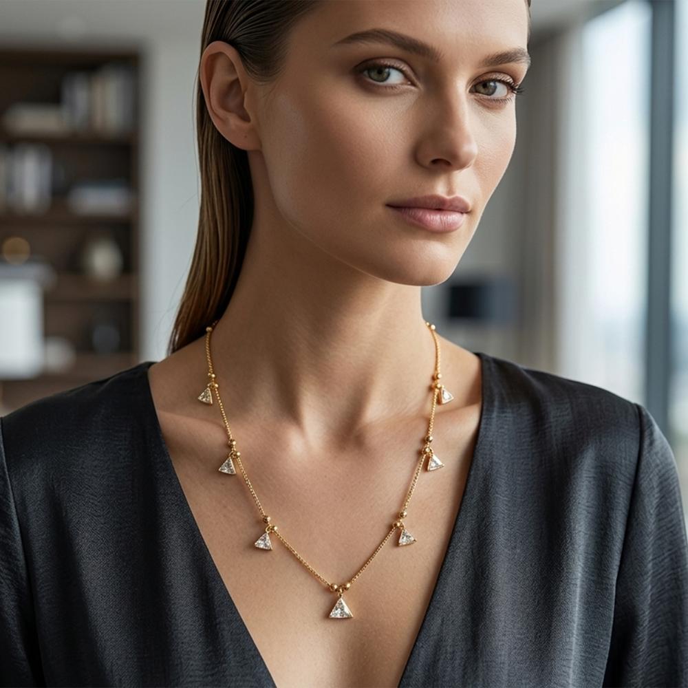 The99Jewel Minimal Gold Chain Necklace with Crystal Drop Charms