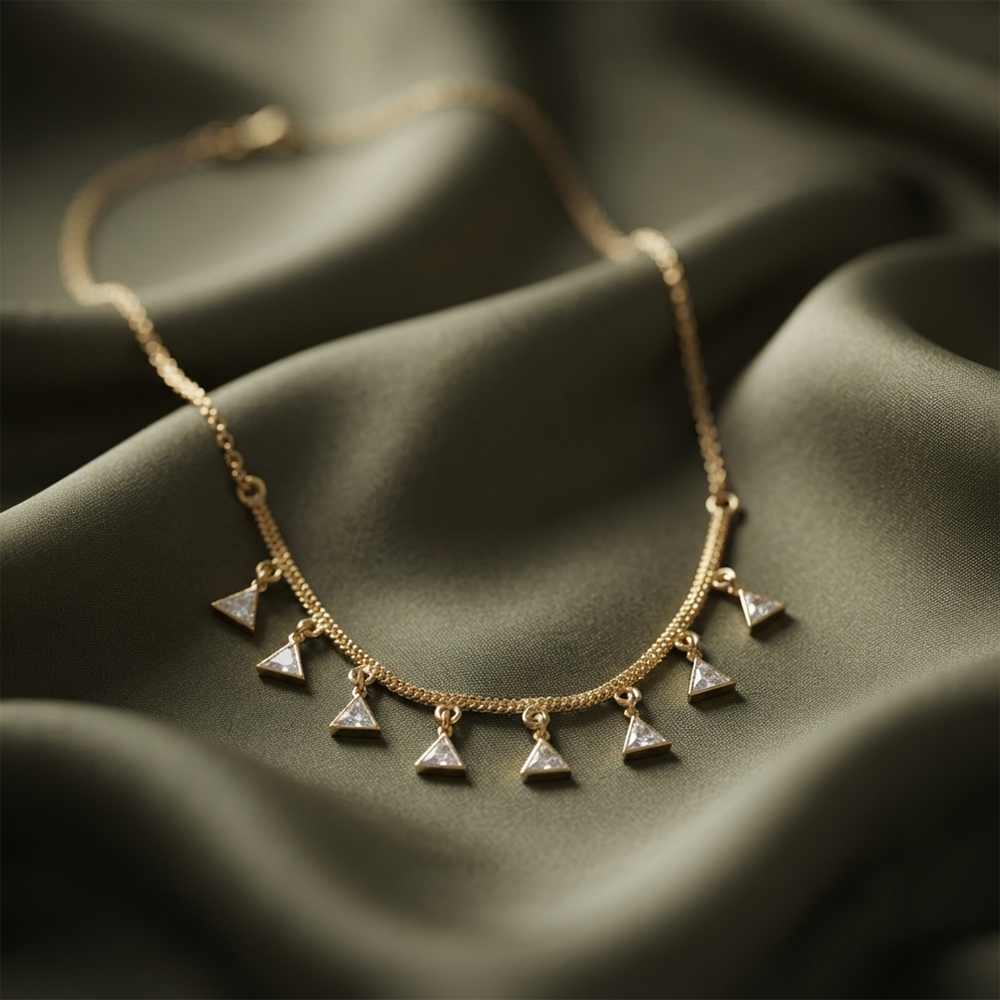 The99Jewel Minimal Gold Chain Necklace with Crystal Drop Charms