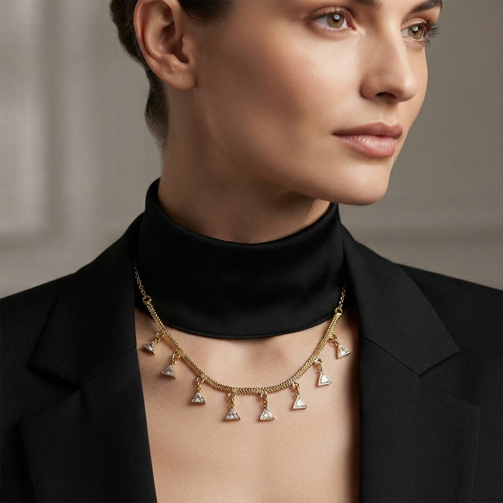 The99Jewel Minimal Gold Chain Necklace with Crystal Drop Charms