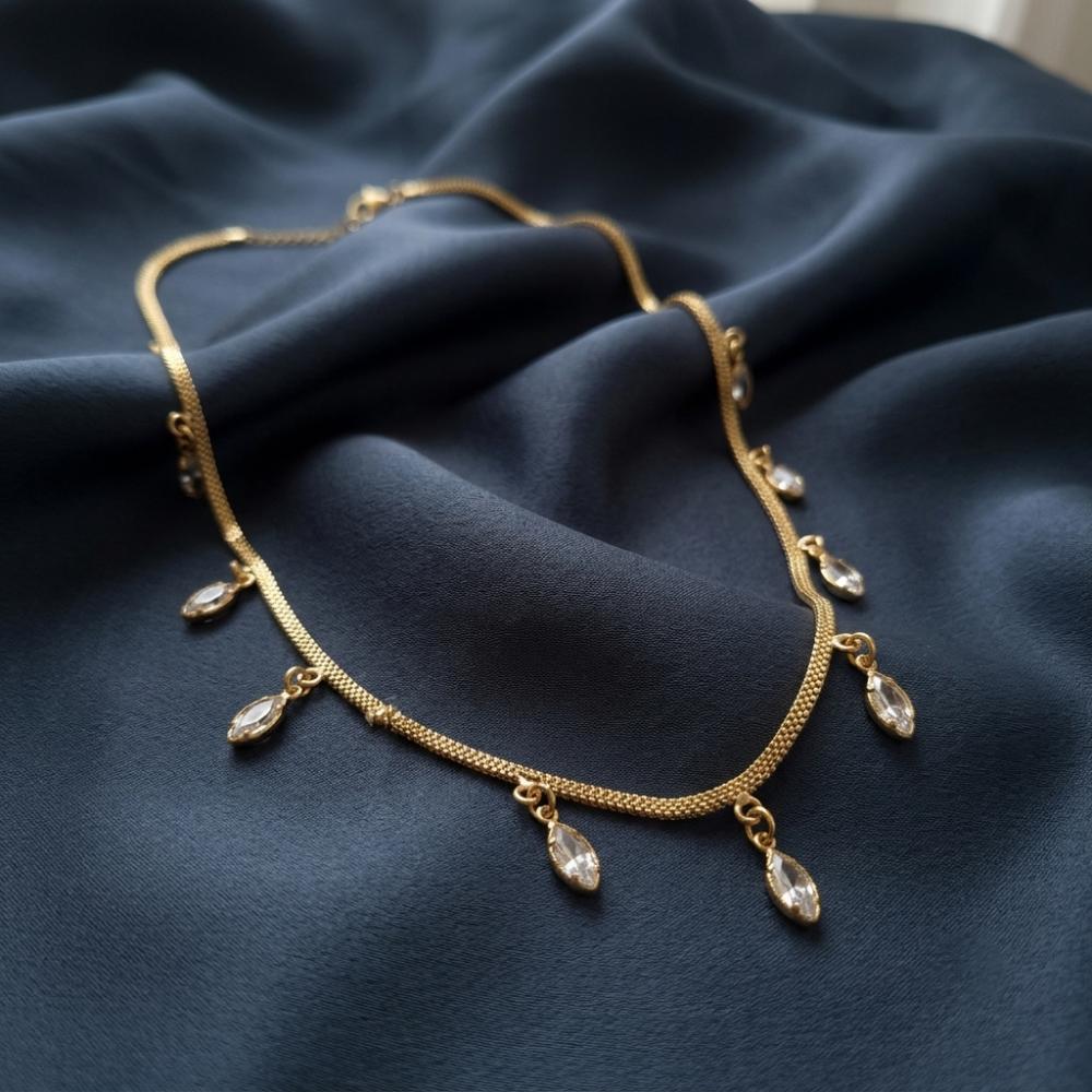 The99Jewel Minimal Gold Chain Necklace with Crystal Drop Charms