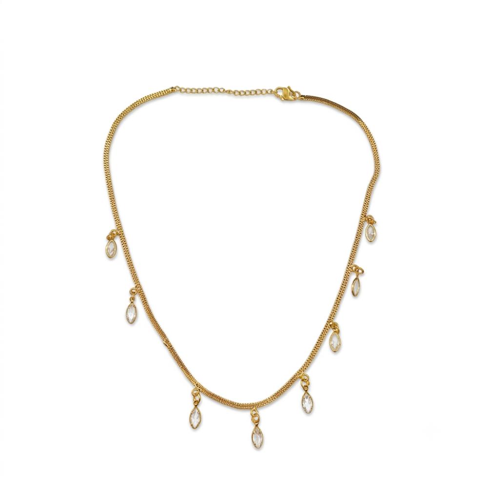 The99Jewel Minimal Gold Chain Necklace with Crystal Drop Charms