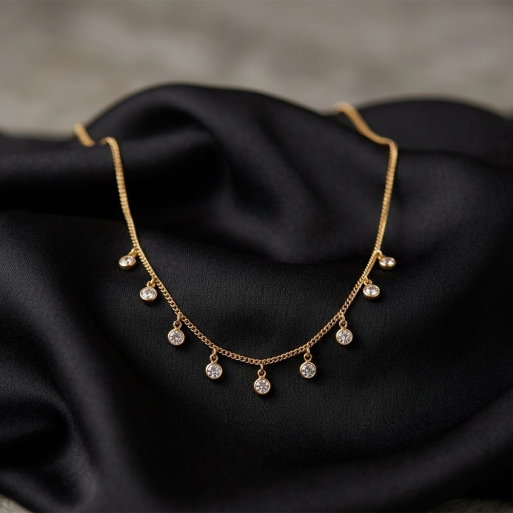 The99Jewel Minimal Gold Chain Necklace with Crystal Drop Charms