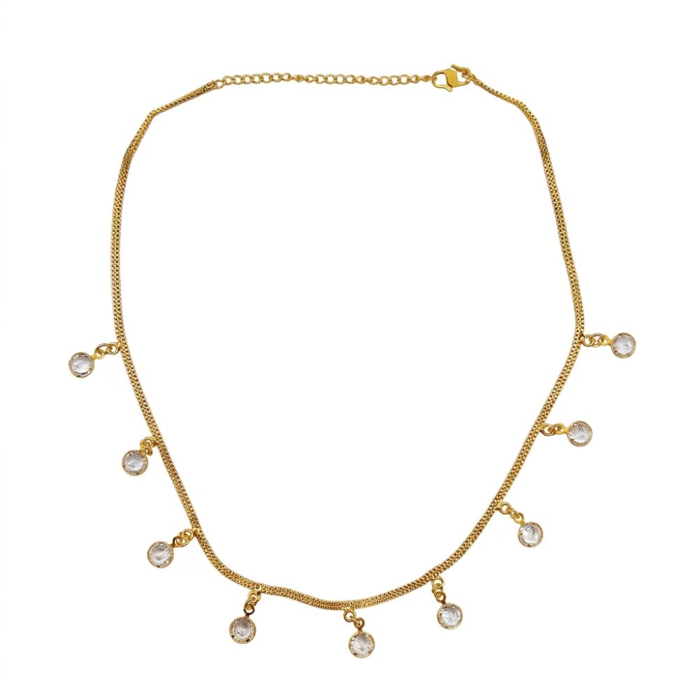 The99Jewel Minimal Gold Chain Necklace with Crystal Drop Charms