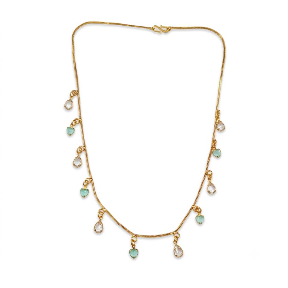 The99Jewel Minimal Gold Chain Necklace with Crystal Drop Charms