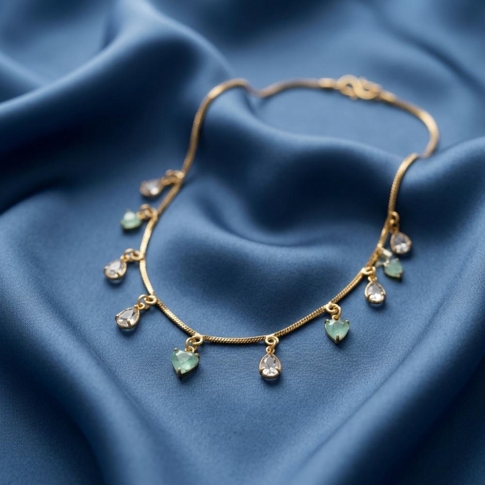 The99Jewel Minimal Gold Chain Necklace with Crystal Drop Charms