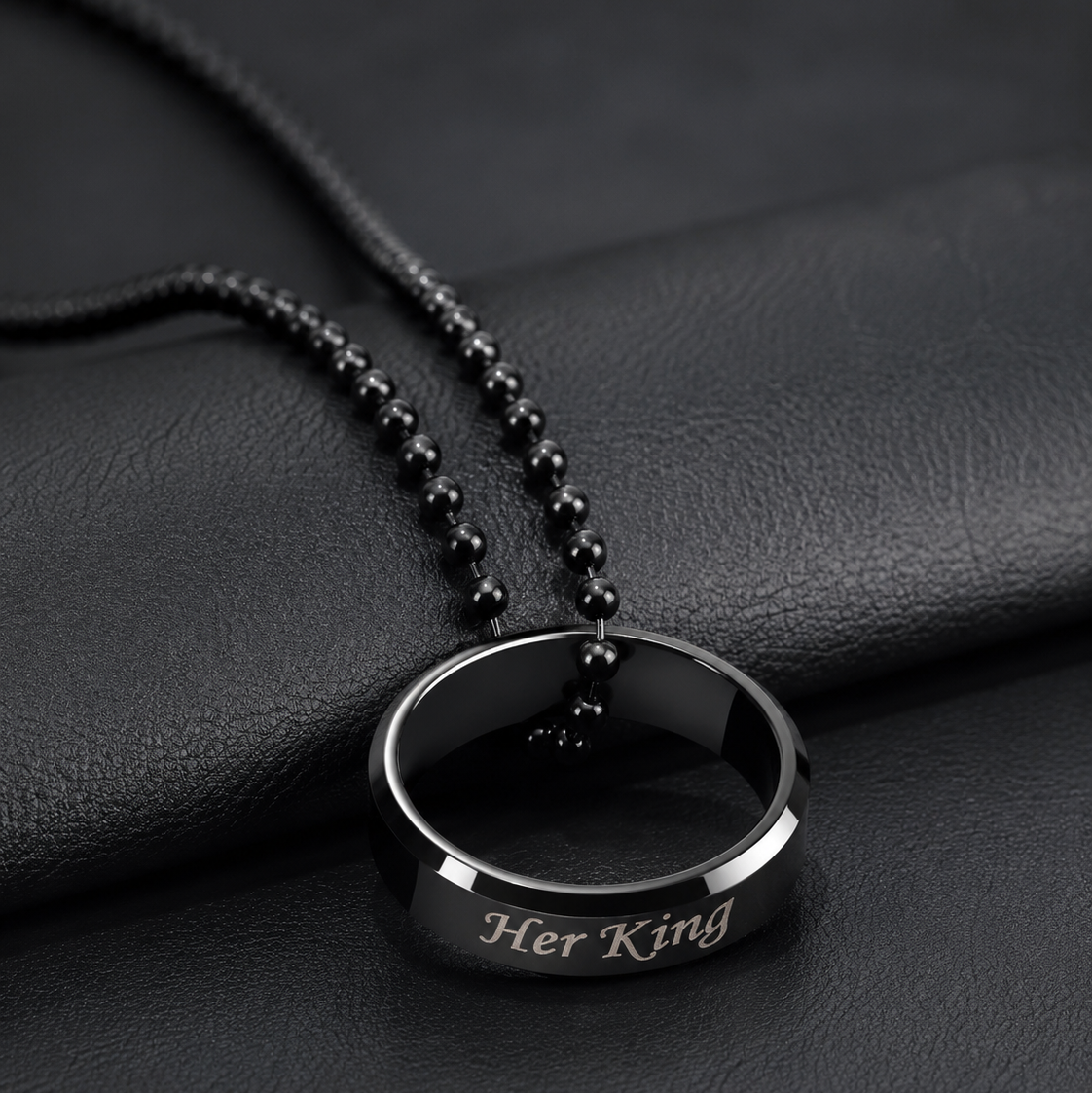 The99Jewel Black Plated "Her King And His Queen " Ring Chain Pendant Couple Combo