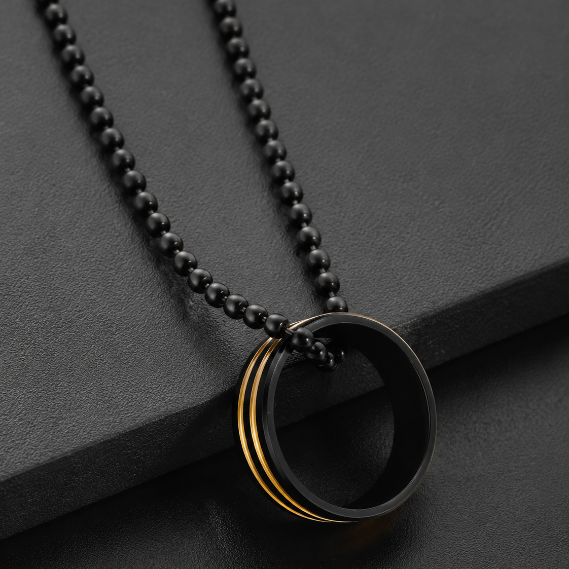 The99Jewel Black Plated With Golden Strip Ring Chain Pendant For Mens