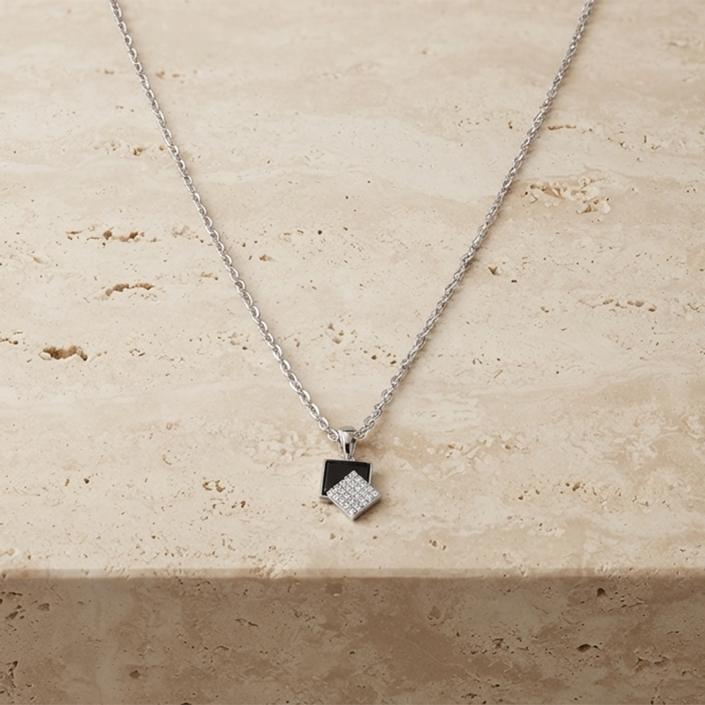 The99Jewel Fashion Silver Plated Austrian Stone Square Shape Chain Pendant
