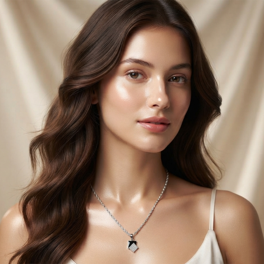 The99Jewel Fashion Silver Plated Austrian Stone Square Shape Chain Pendant