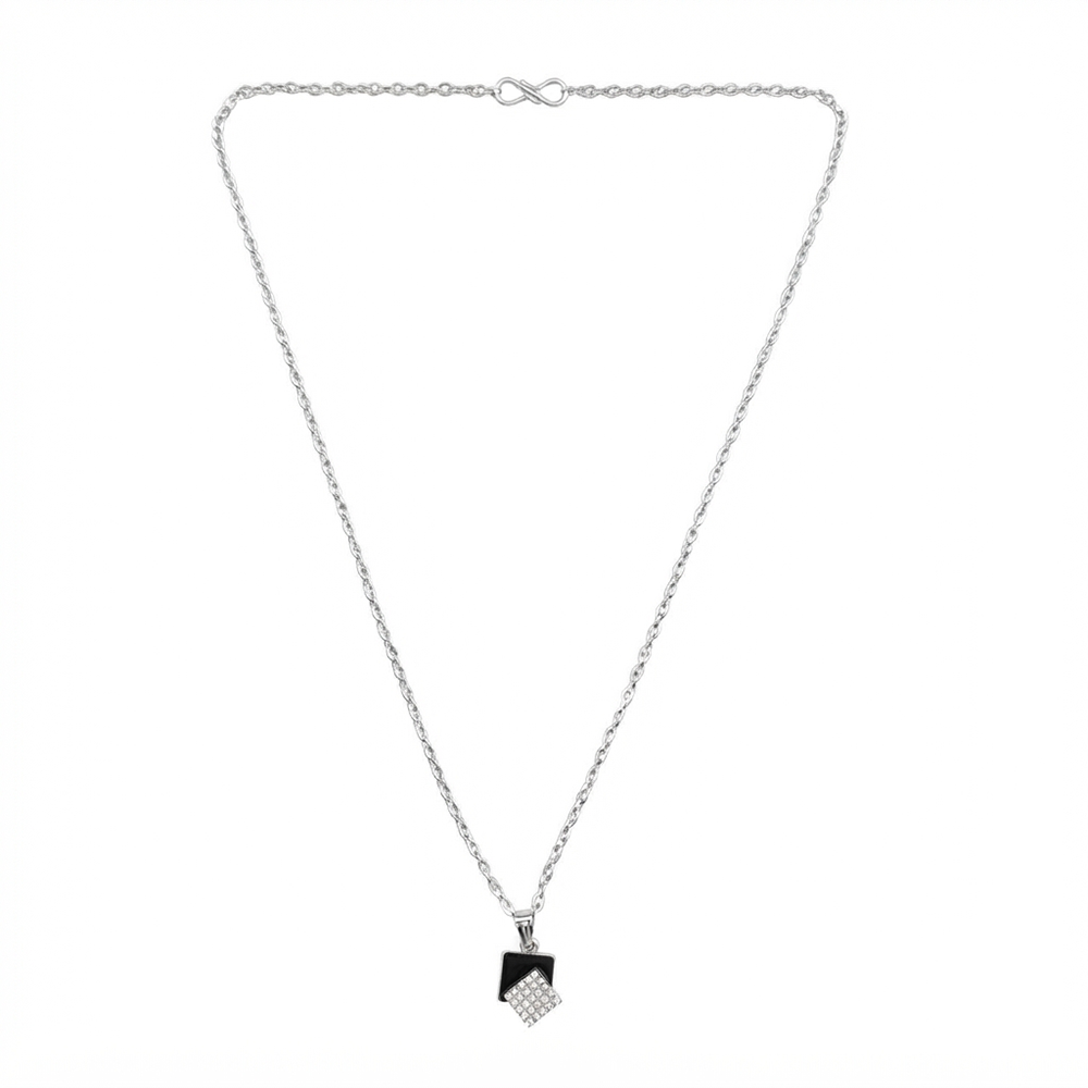 The99Jewel Fashion Silver Plated Austrian Stone Square Shape Chain Pendant