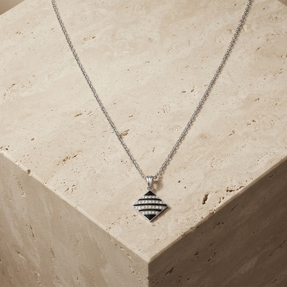 The99Jewel Fashion Silver Plated Austrian Stone Square Shape Chain Pendant