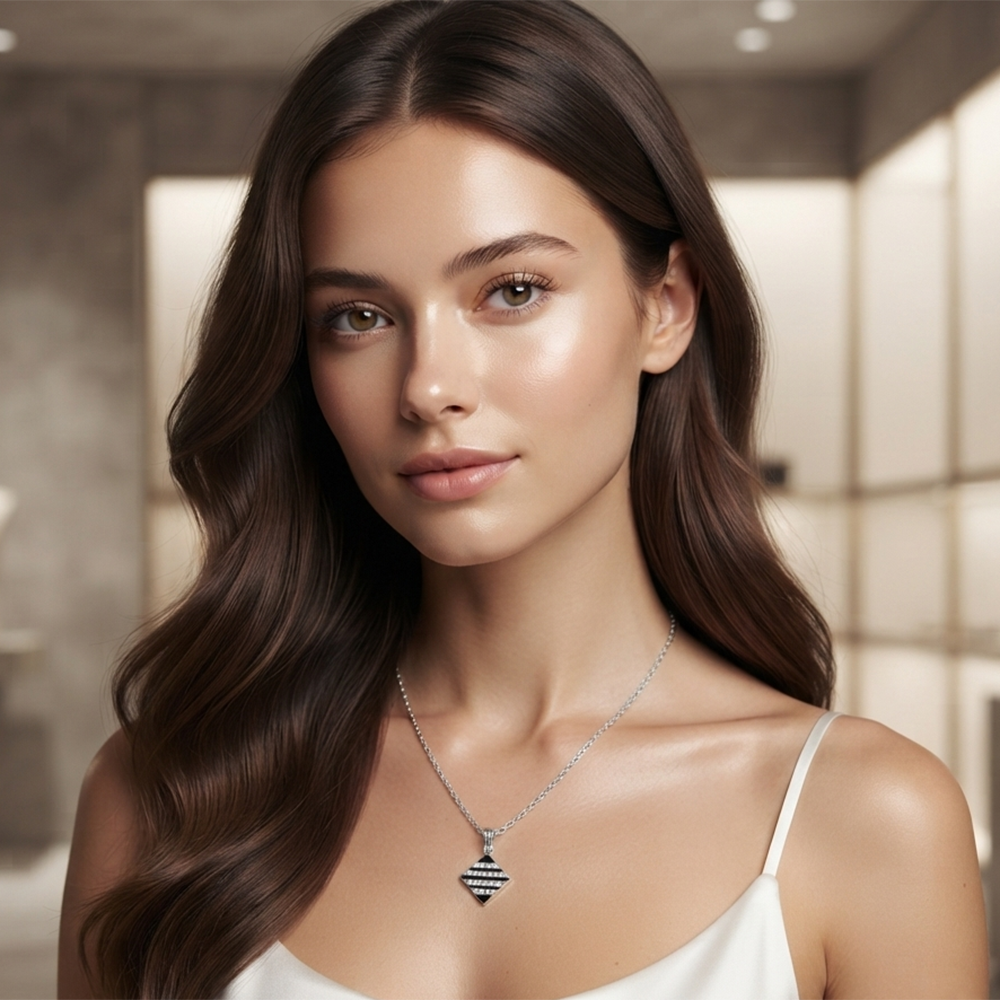 The99Jewel Fashion Silver Plated Austrian Stone Square Shape Chain Pendant