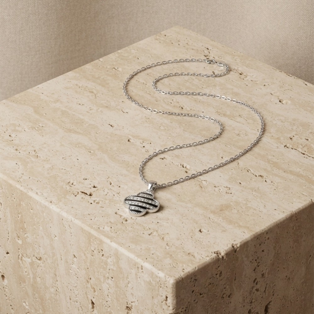 The99Jewel Fashion Silver Plated Austrian Stone Clover Shape Chain Pendant