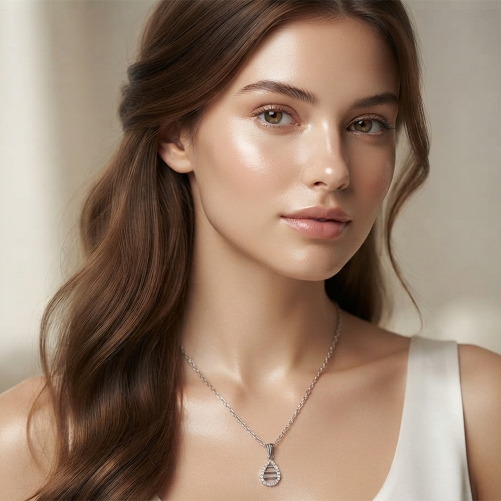 The99Jewel Fashion Silver Plated Austrian Stone Tear Drop Shape Chain Pendant