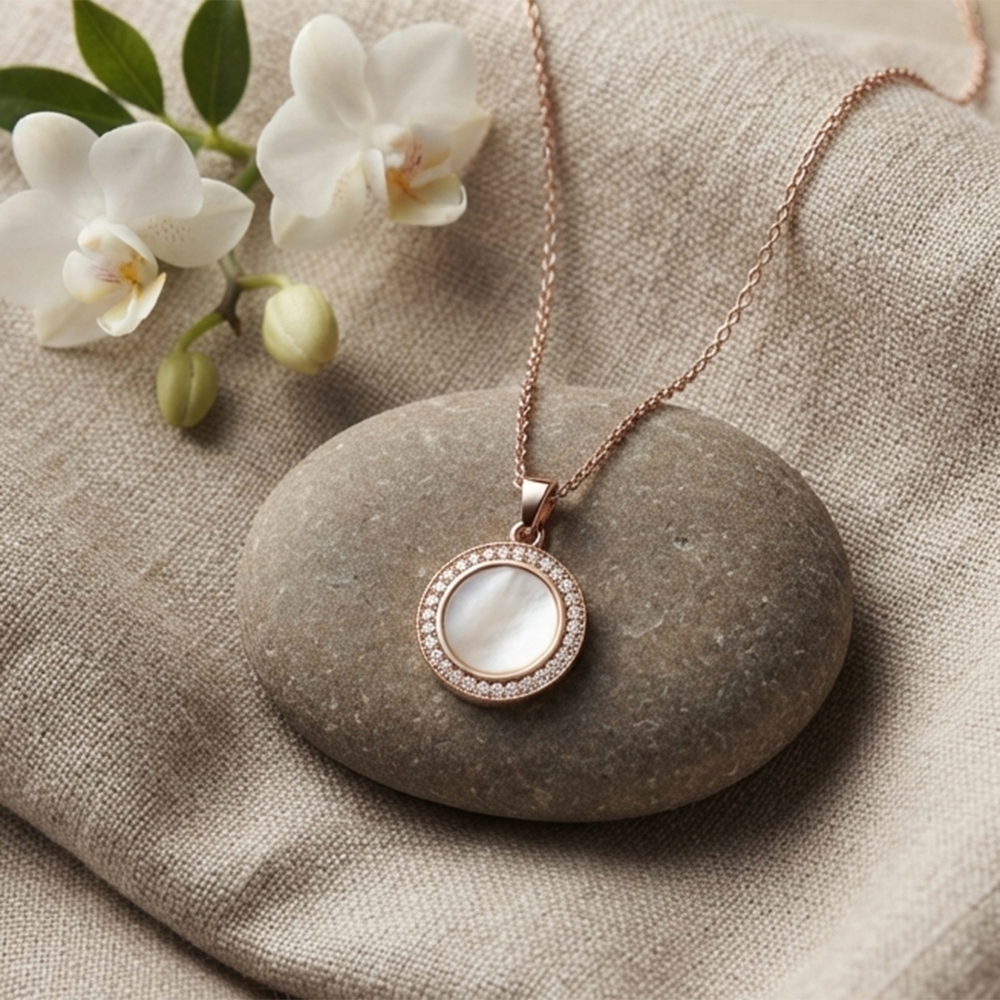 The99Jewel Sparkling Austrian Stone Rose Gold Plated Round Shape Chain Pendant