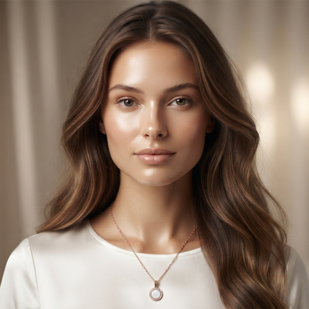 The99Jewel Sparkling Austrian Stone Rose Gold Plated Round Shape Chain Pendant