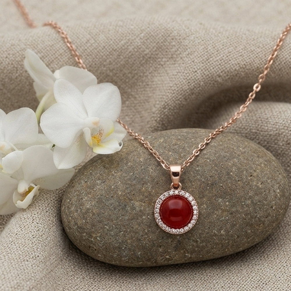 The99Jewel Sparkling Austrian Stone Rose Gold Plated Round Shape Chain Pendant