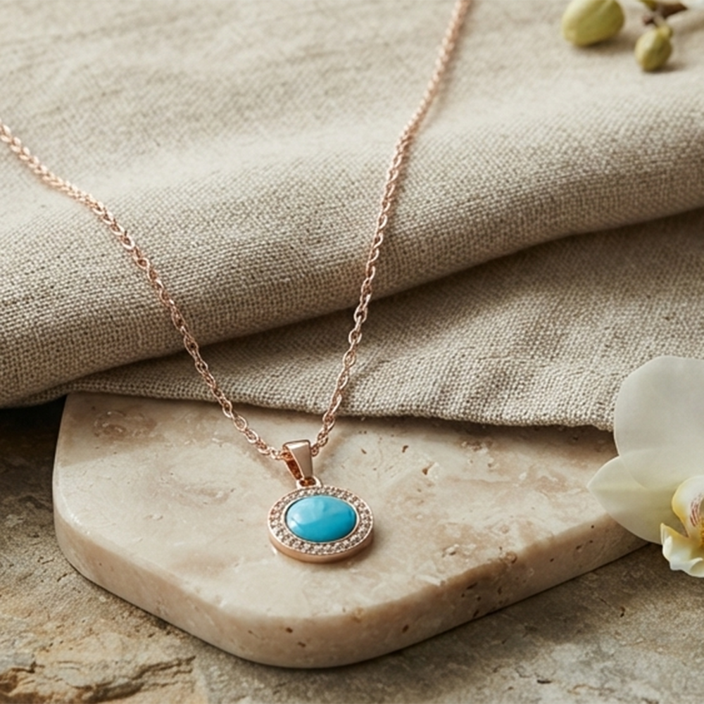 The99Jewel Sparkling Austrian Stone Rose Gold Plated Round Shape Chain Pendant