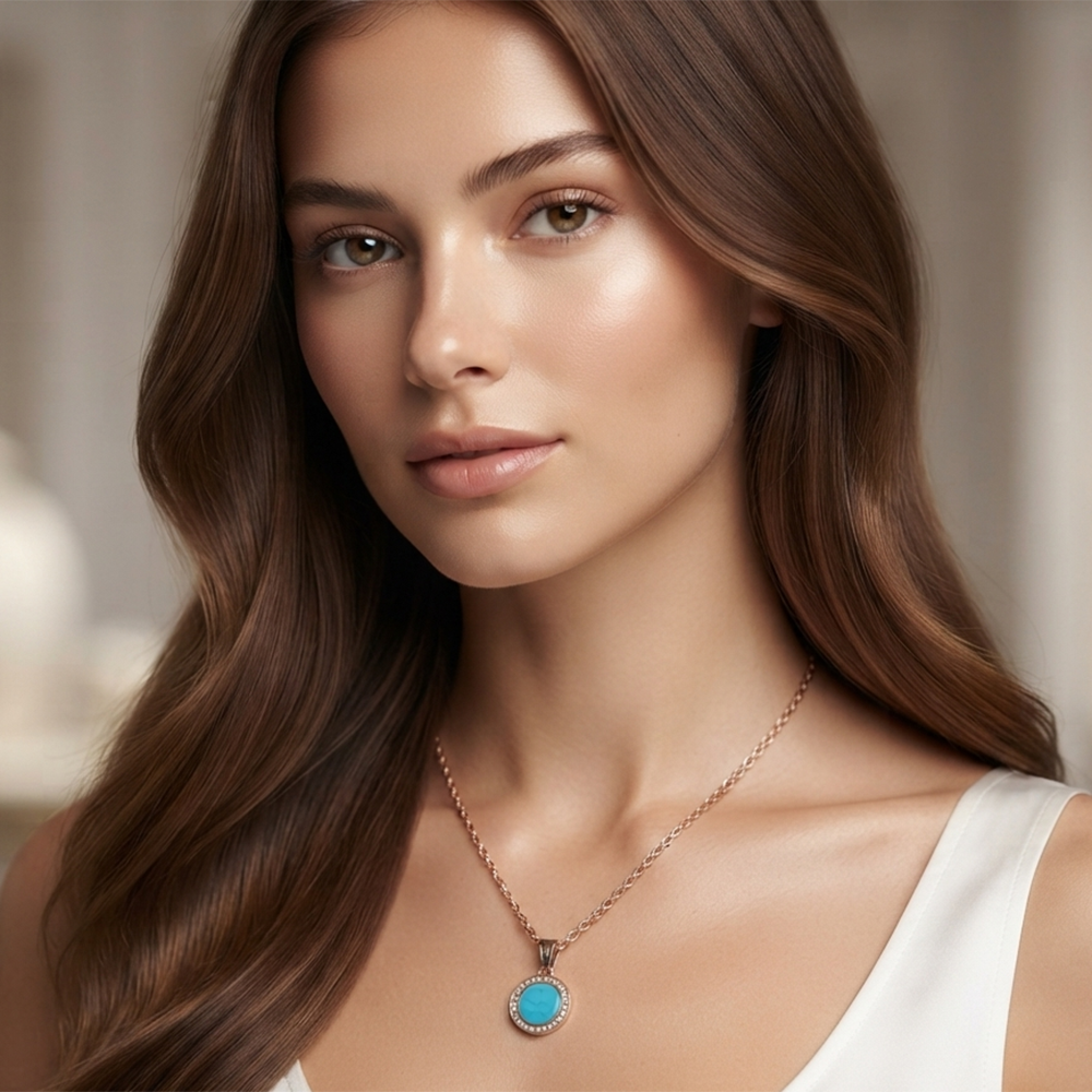 The99Jewel Sparkling Austrian Stone Rose Gold Plated Round Shape Chain Pendant
