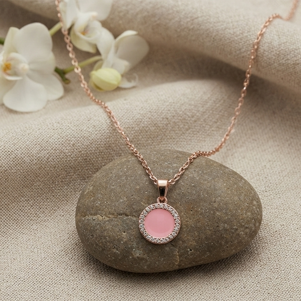 The99Jewel Sparkling Austrian Stone Rose Gold Plated Round Shape Chain Pendant