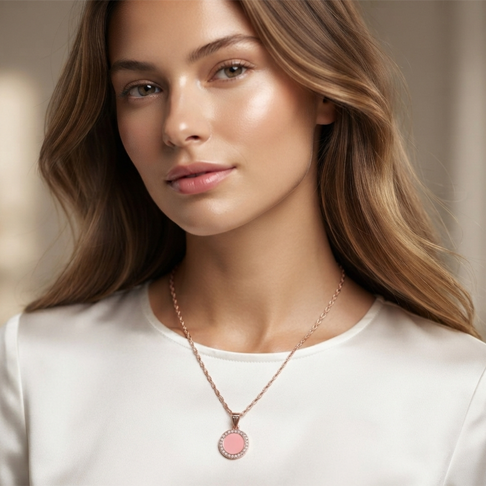 The99Jewel Sparkling Austrian Stone Rose Gold Plated Round Shape Chain Pendant