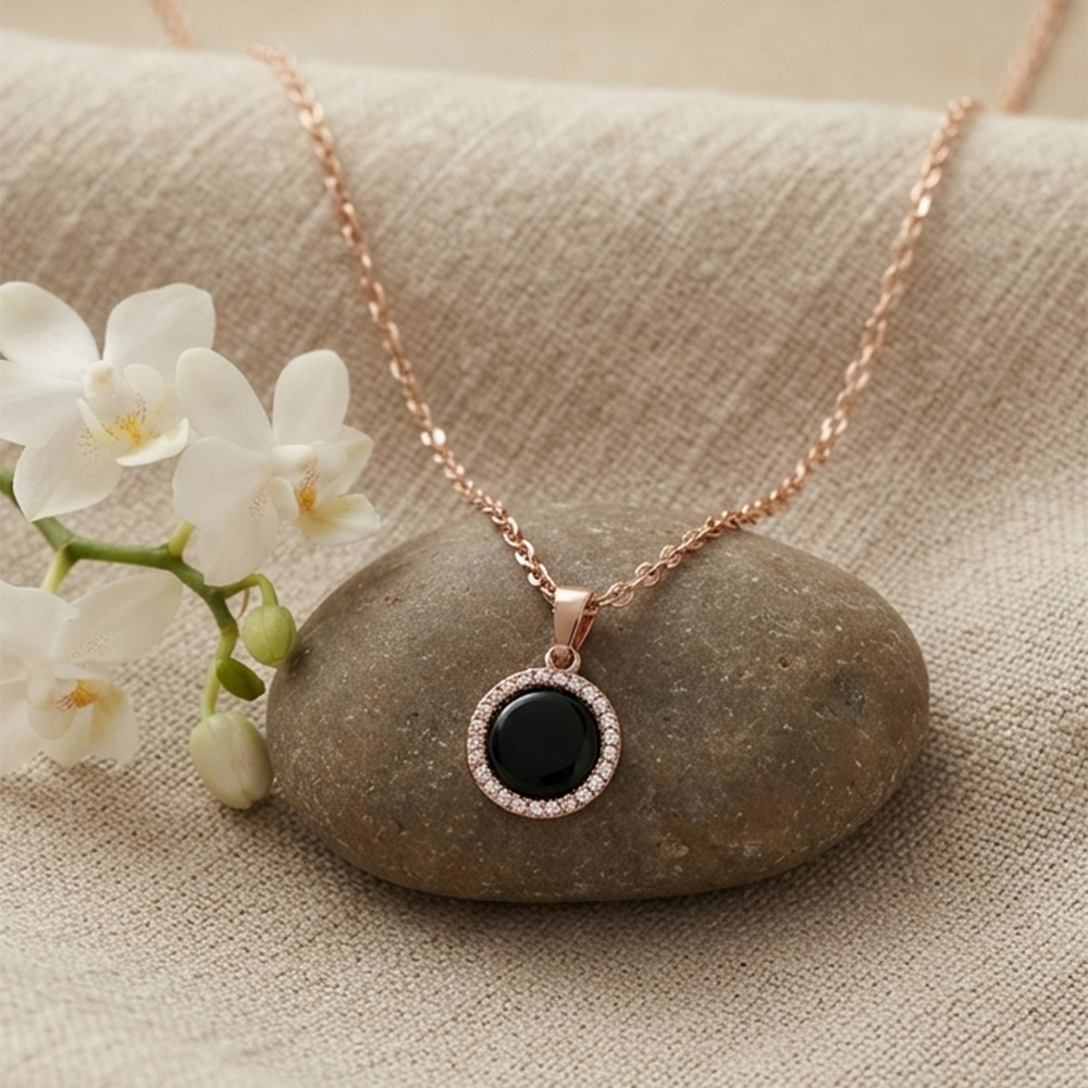 The99Jewel Sparkling Austrian Stone Rose Gold Plated Round Shape Chain Pendant