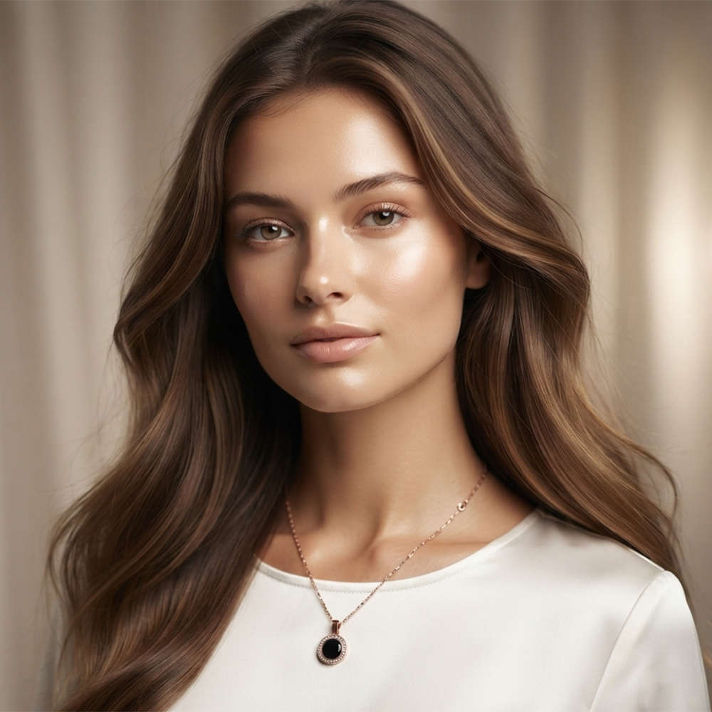 The99Jewel Sparkling Austrian Stone Rose Gold Plated Round Shape Chain Pendant