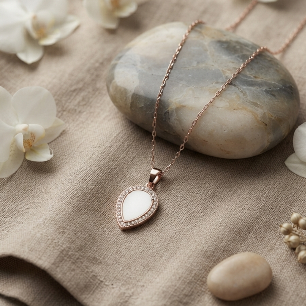 The99Jewel Sparkling Austrian Stone Rose Gold Plated Tear Drop Shape Chain Pendant