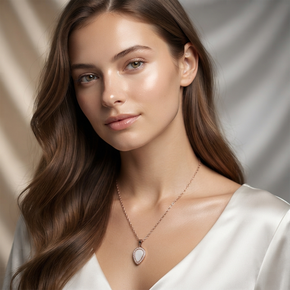 The99Jewel Sparkling Austrian Stone Rose Gold Plated Tear Drop Shape Chain Pendant