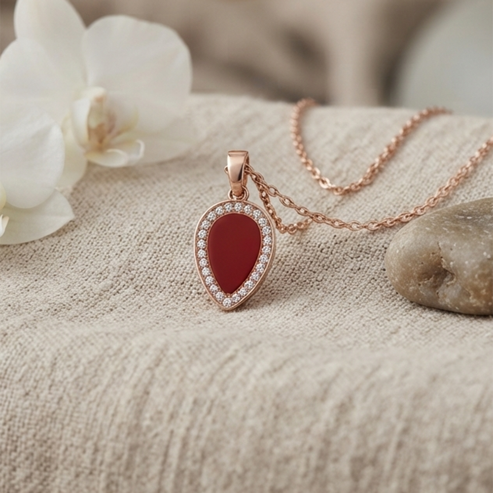 The99Jewel Sparkling Austrian Stone Rose Gold Plated Tear Drop Shape Chain Pendant