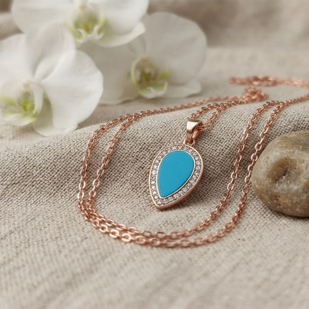 The99Jewel Sparkling Austrian Stone Rose Gold Plated Tear Drop Shape Chain Pendant