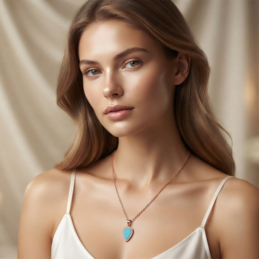 The99Jewel Sparkling Austrian Stone Rose Gold Plated Tear Drop Shape Chain Pendant