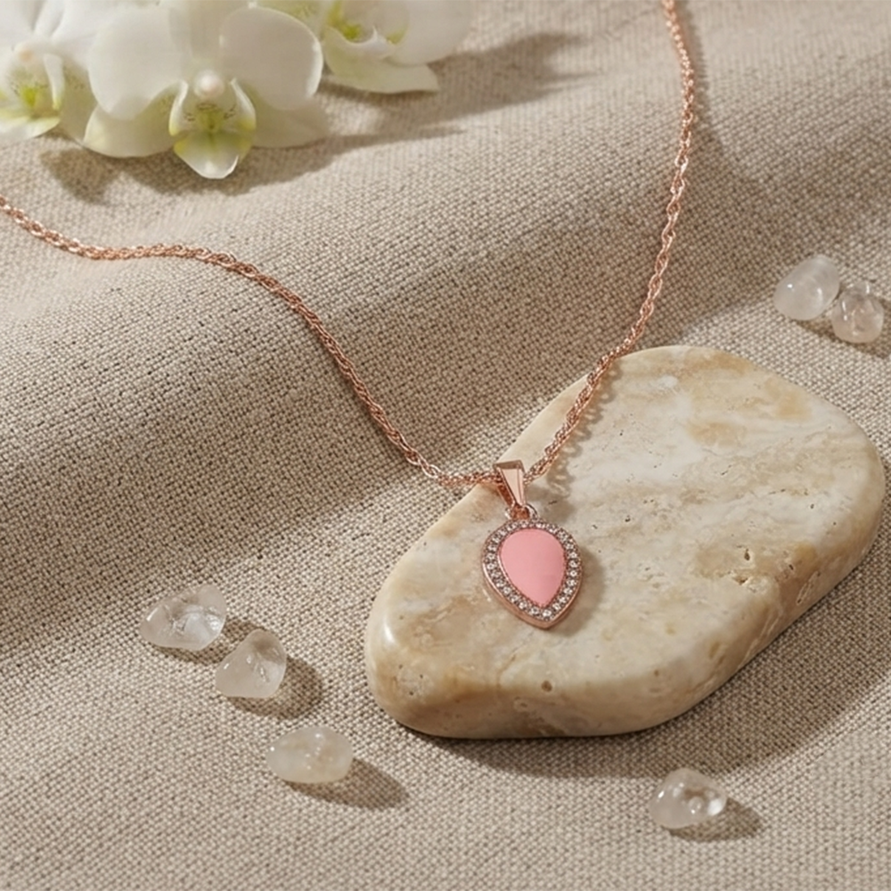 The99Jewel Sparkling Austrian Stone Rose Gold Plated Tear Drop Shape Chain Pendant