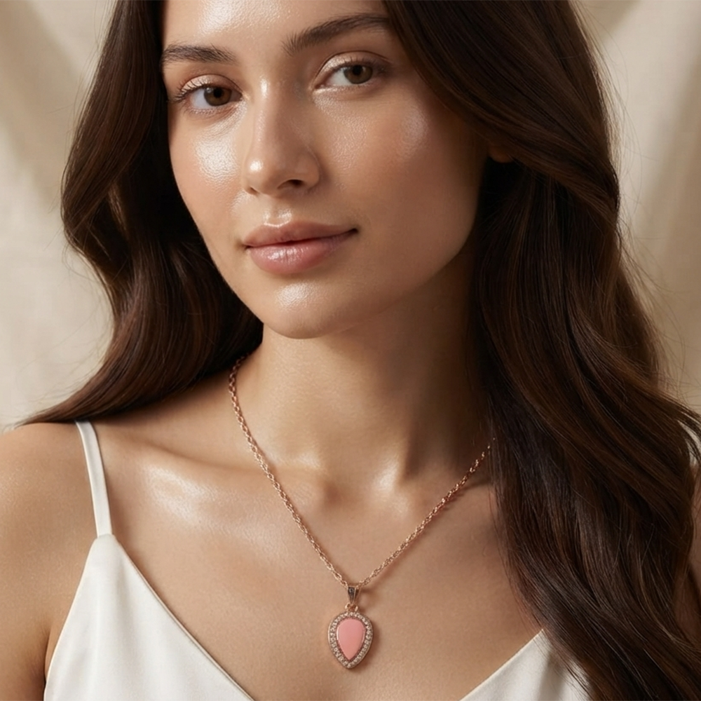 The99Jewel Sparkling Austrian Stone Rose Gold Plated Tear Drop Shape Chain Pendant