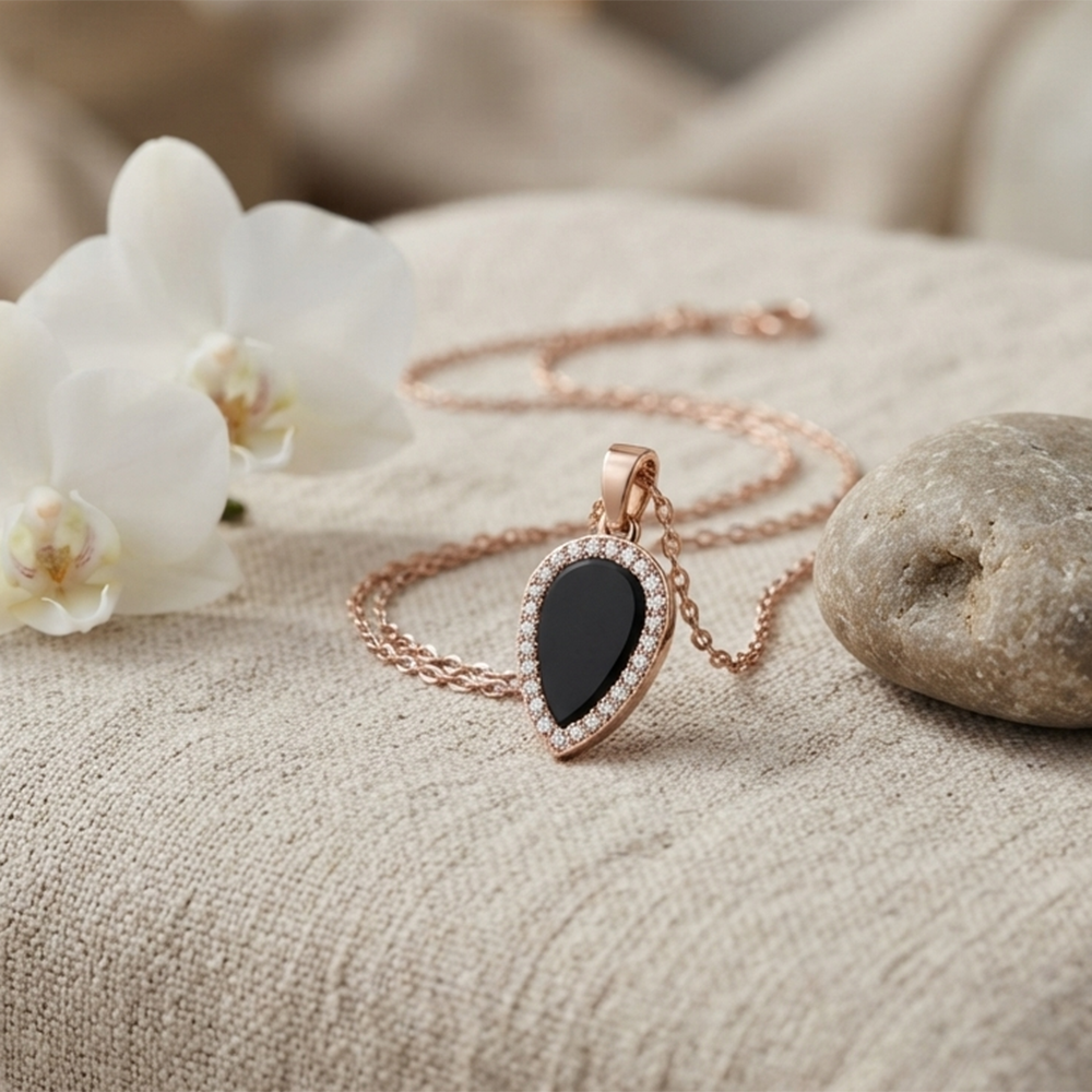 The99Jewel Sparkling Austrian Stone Rose Gold Plated Tear Drop Shape Chain Pendant