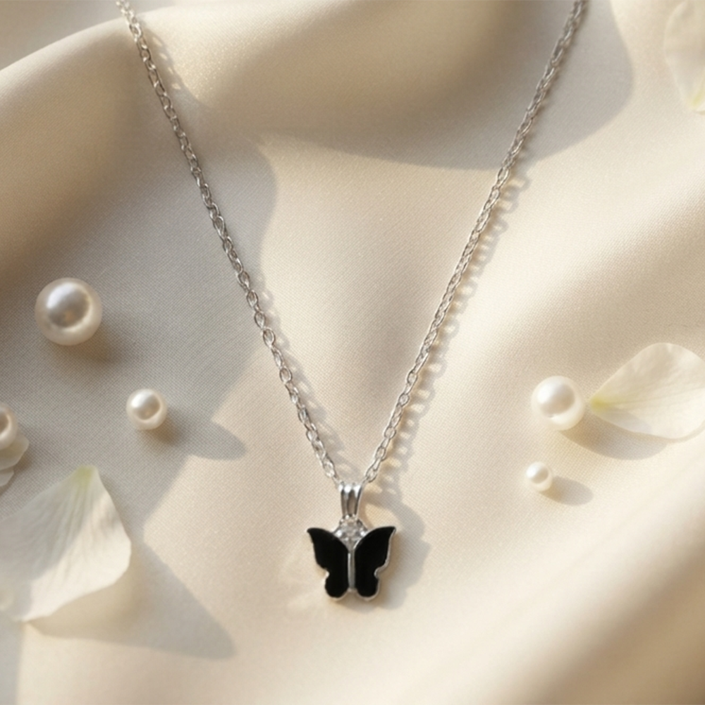 The99Jewel Lightweight  Austrian Stone Silver Plated Butterfly Shape Chain Pendant
